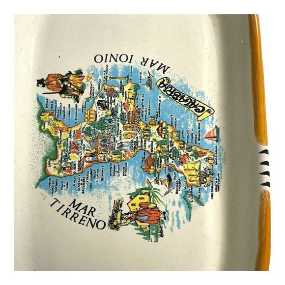 Italian Souvenir Coffee Tea Set 2 Cups Mugs Pottery Calabria VTG map landmarks - Picture 8 of 13